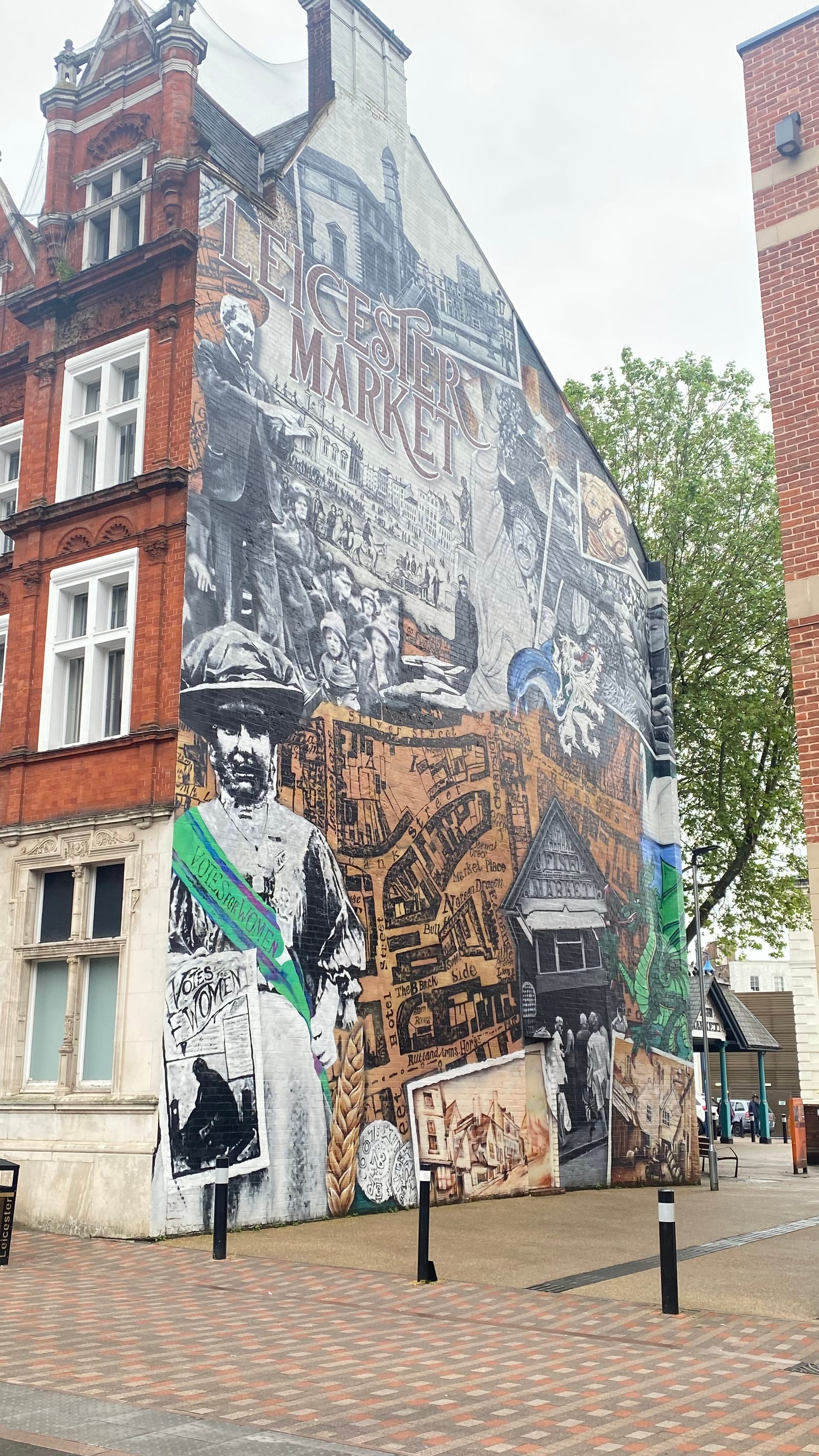Mural celebrating Leicester market and suffragette Alice Hawkins.